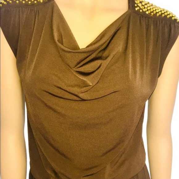 MICHAEL KORS CHOCOLATE JERSEY GOLD STUDDED JUMPSUIT ROMPER SZ LARGE - Picture 9 of 10